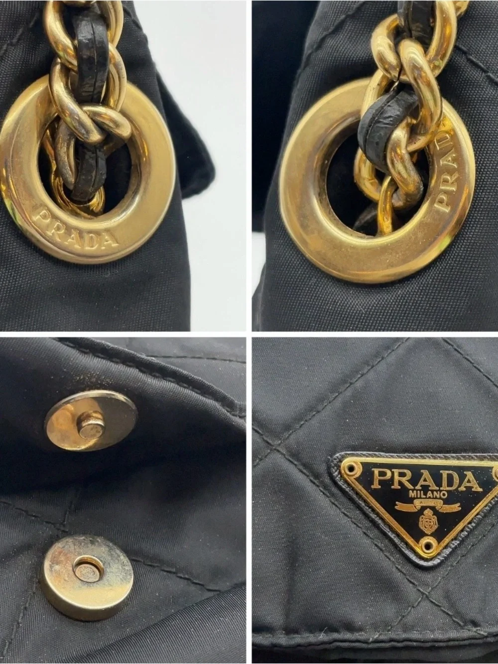 Prada Plate Quilted Tessuto Black/ Nylon Chain Shoulder Bag